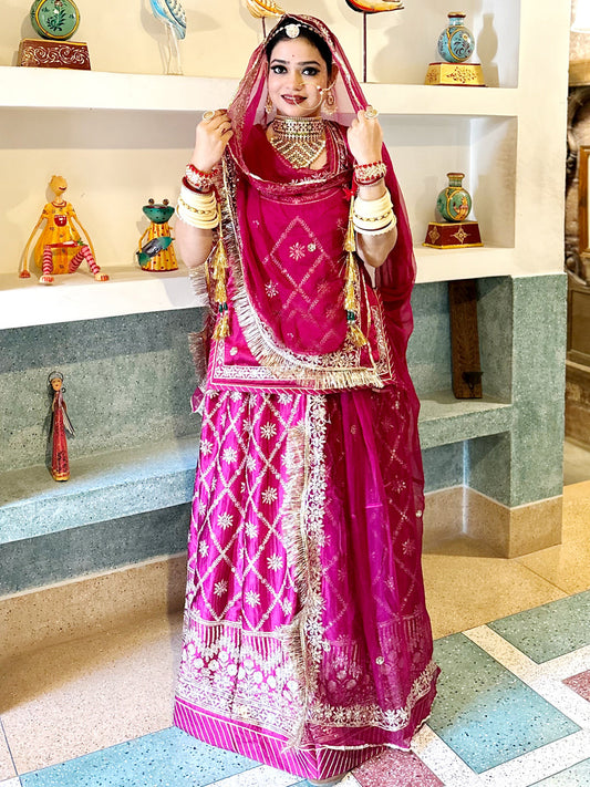 Satin Poshak with Intricate Jari Detailing(SEMI STICH) Rajputi Poshak Pink Color-81643