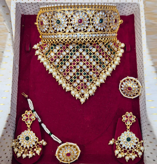 Women's Multicolor Kundan Premium quality Rajputi Jewellery Set-301194