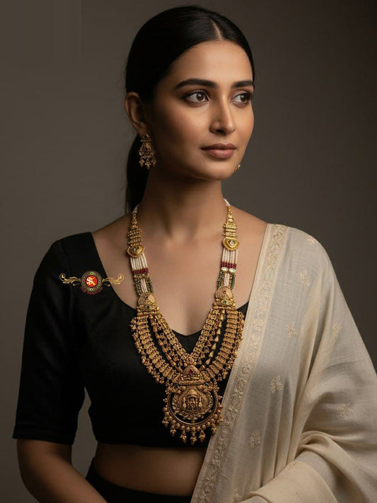 Women Antique Brass Kundan Rani Haar Necklace Jewelry Set -20212