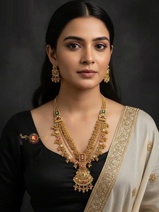 Women Antique Brass Kundan Rani Haar Necklace Jewelry Set -20215