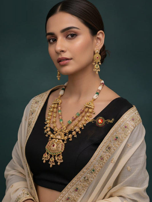 Women Antique Brass Kundan Rani Haar Necklace Jewelry Set -20216