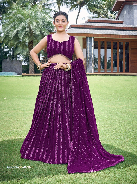 Georgette Traditional Partwear Reception Lehenga In Purple color-41090