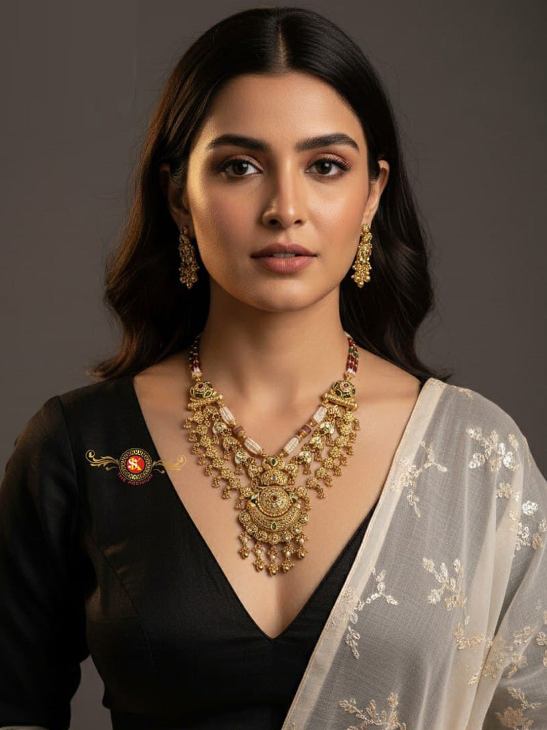 Women Antique Brass Kundan Rani Haar Necklace Jewelry Set -20217