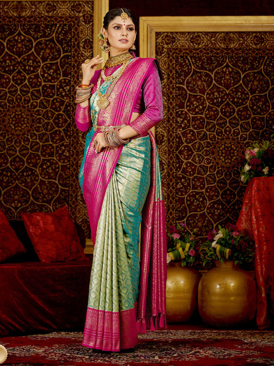 Weaving Pure Kanjivaram Soft Silk Rich Pallu Traditional Saree In Blue Color-81367