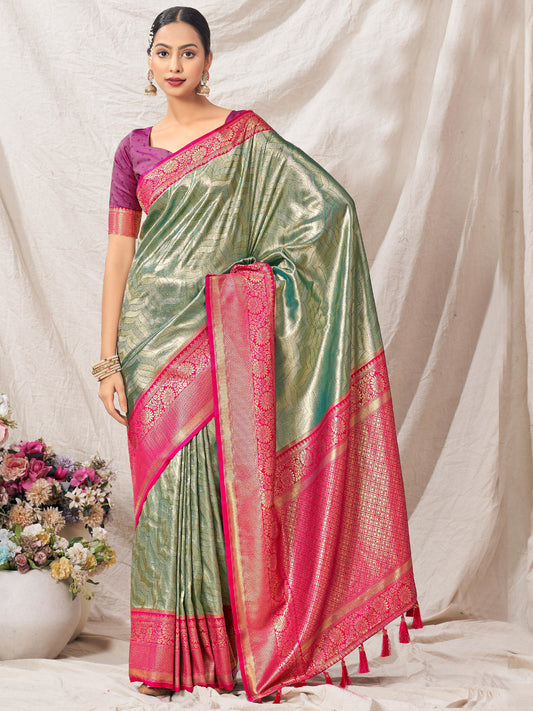 Weaving Pure Kanjivaram Soft Silk Rich Pallu Traditional Saree In Blue Color-81100