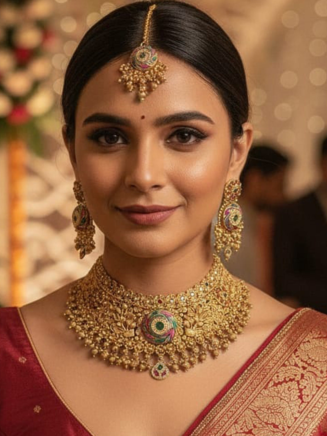 Women Antique Brass Kundan Necklace Jewelry Set -20185