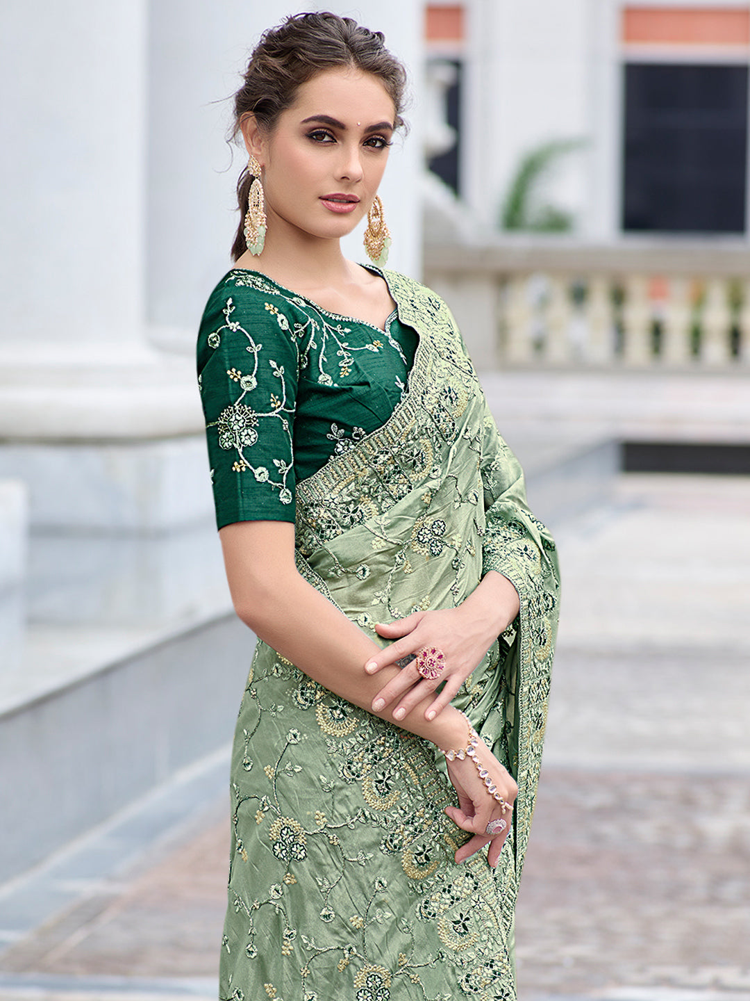 Embroidered Organza Bridal Traditional Saree In Purple Color-81707