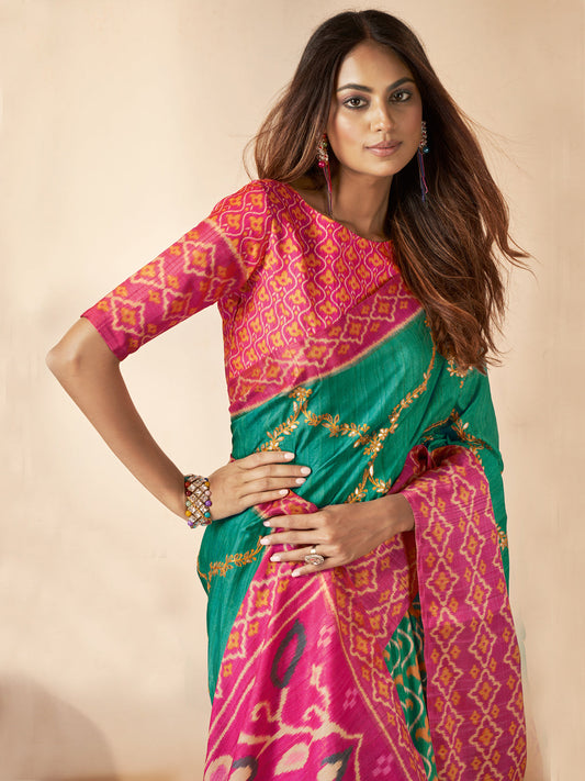 Jari Bhagalpuri Silk Traditional Saree In Green-81495