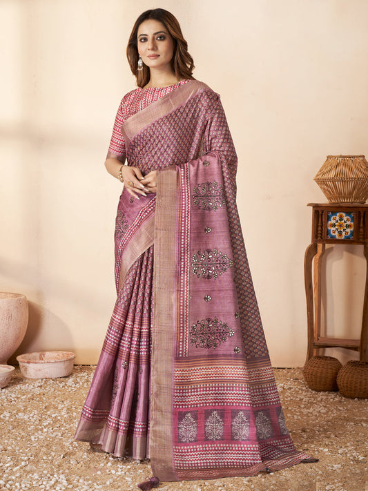 Jari Bhagalpuri Silk Traditional Saree In Violet-81496