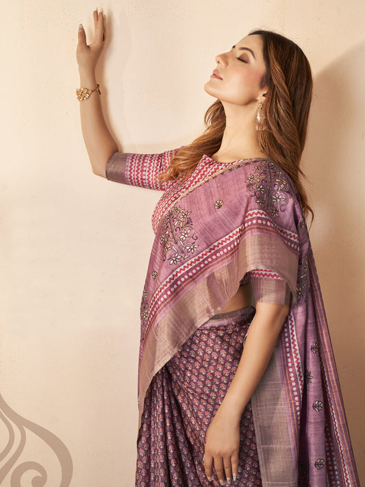 Jari Bhagalpuri Silk Traditional Saree In Violet-81496