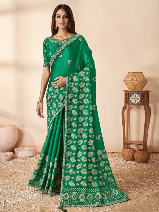 Jari Bhagalpuri Silk Traditional Saree In Green-81497