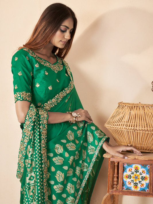 Jari Bhagalpuri Silk Traditional Saree In Green-81497