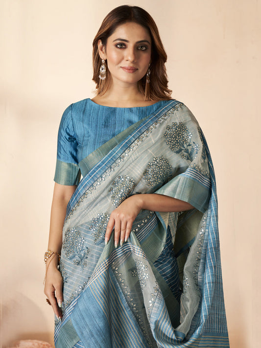 Jari Bhagalpuri Silk Traditional Saree In Gray-81499