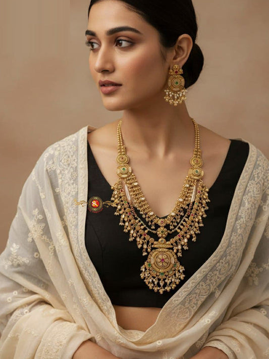 Women Antique Brass Kundan Rani Haar Necklace Jewelry Set -20226