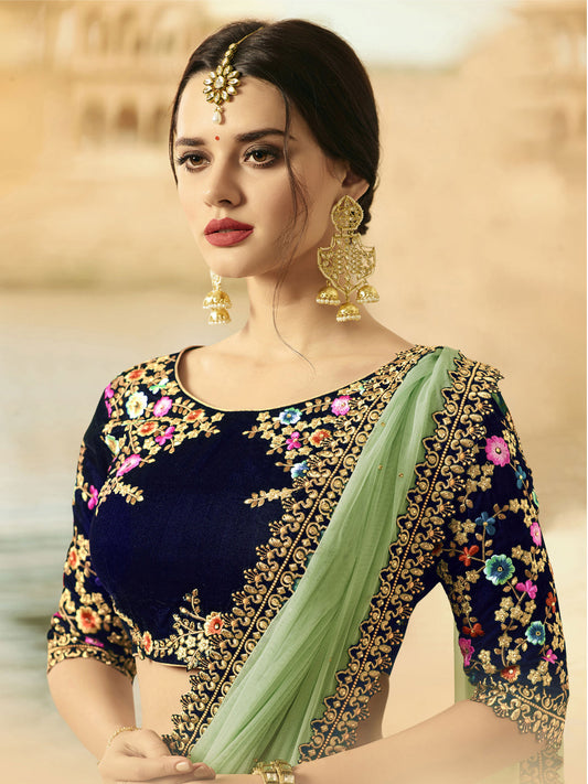 Embroidered Velvet Sangeet, festive Lehenga in Blue color-82094