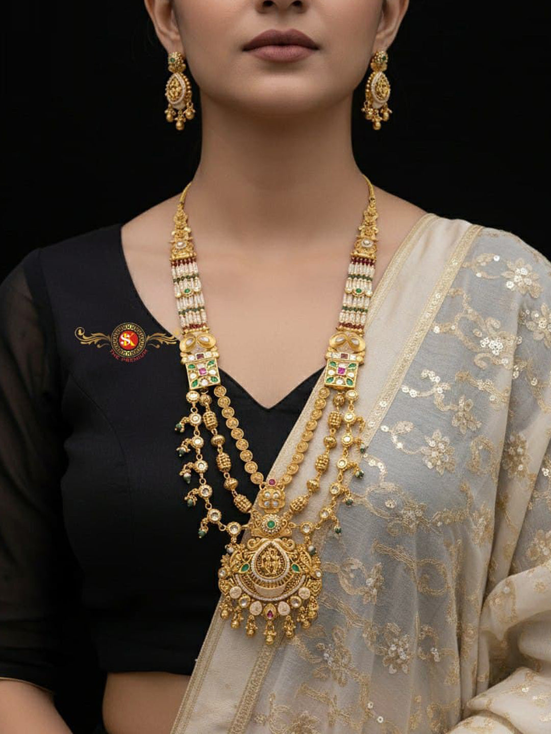 Women Antique Brass Kundan Rani Haar Necklace Jewelry Set -20229