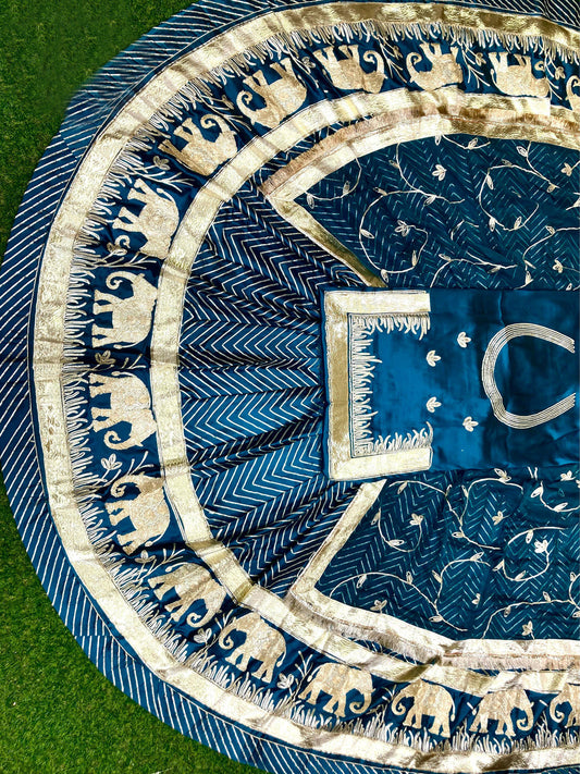 4 Meter Full Gher Satin Humarahi Pure Wedding Traditional Rajputi Poshak with Seekiya Gotta work-81641