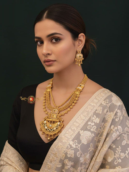 Women Antique Brass Kundan Rani Haar Necklace Jewelry Set -20231