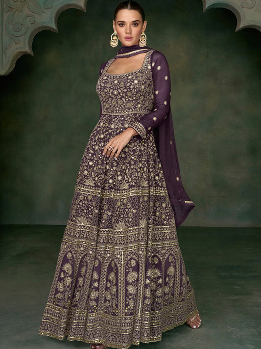 Women Georgette Silk Mirror Anarkali Gown & Dupatta Set-750031