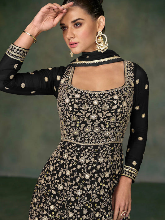 Women Georgette Silk Mirror Anarkali Gown & Dupatta Set-750032