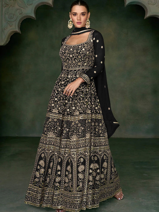 Women Georgette Silk Mirror Anarkali Gown & Dupatta Set-750032