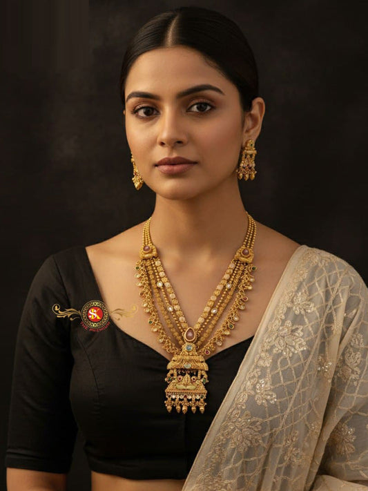 Women Antique Brass Kundan Rani Haar Necklace Jewelry Set -20234