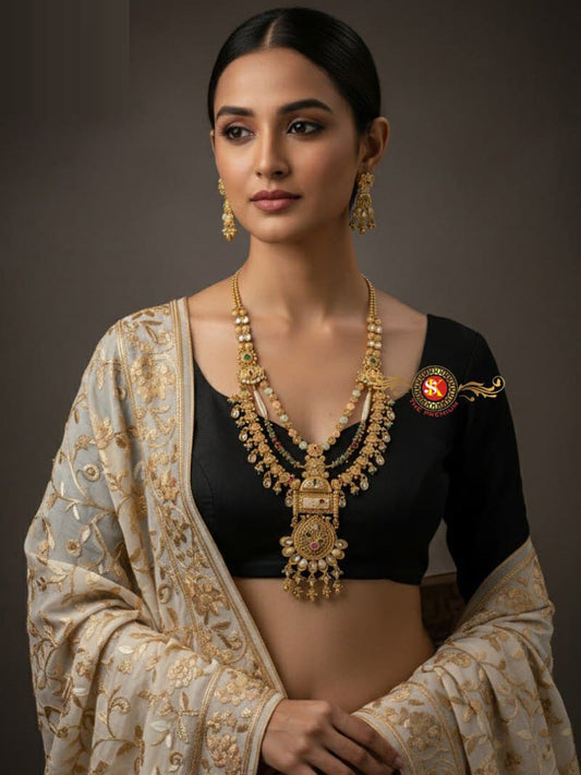 Women Antique Brass Kundan Rani Haar Necklace Jewelry Set -20235