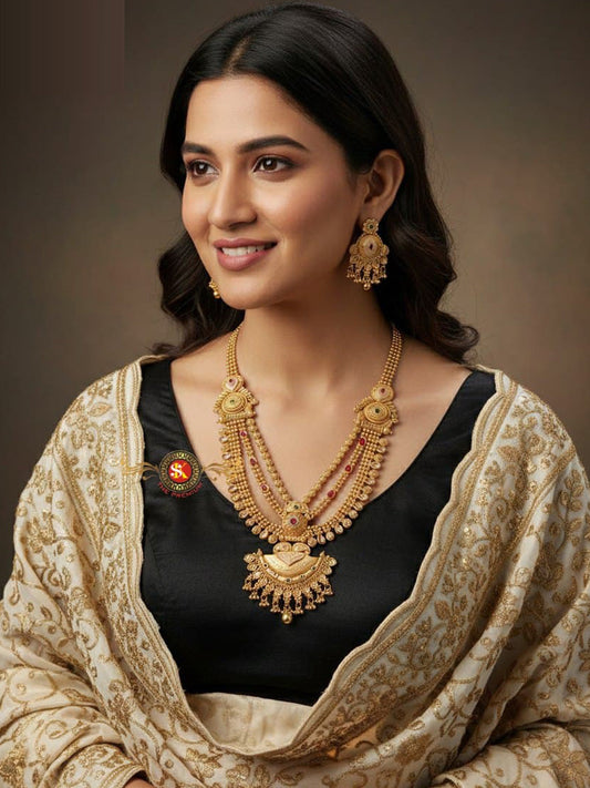 Women Antique Brass Kundan Rani Haar Necklace Jewelry Set -20236