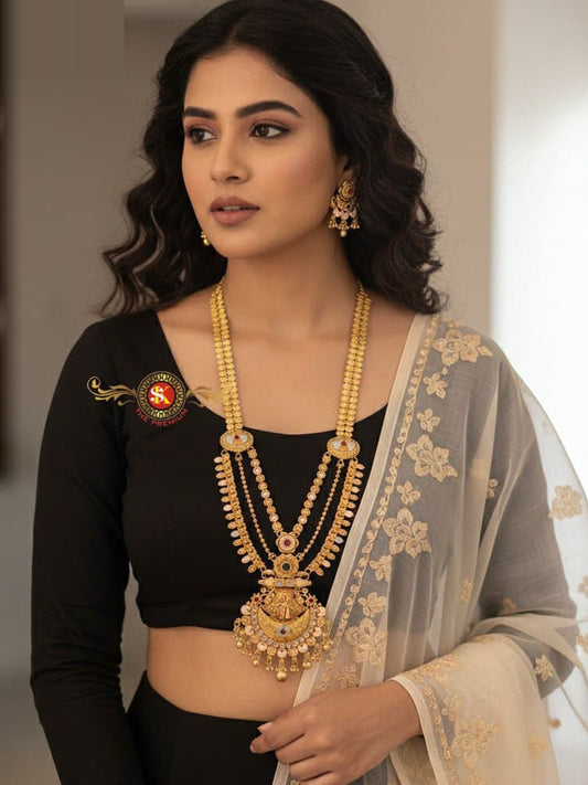 Women Antique Brass Kundan Rani Haar Necklace Jewelry Set -20237