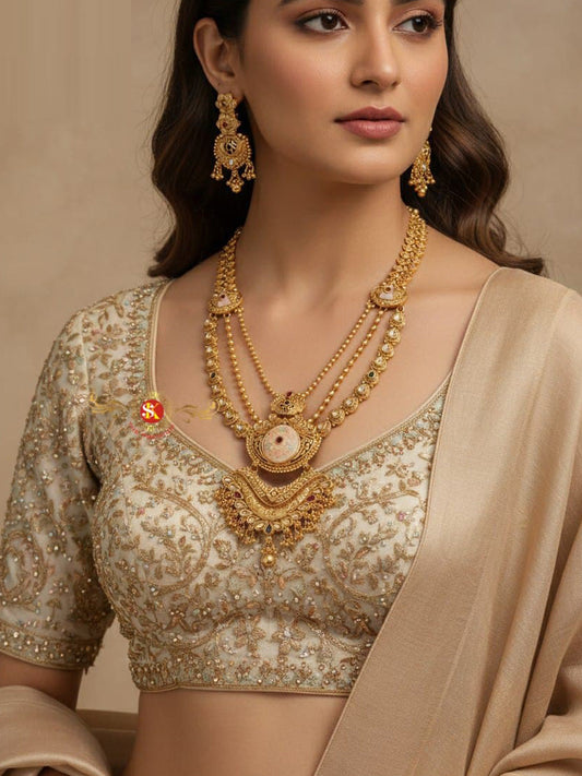 Women Antique Brass Kundan Rani Haar Necklace Jewelry Set -20238