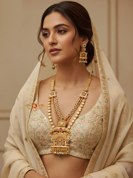 Women Antique Brass Kundan Rani Haar Necklace Jewelry Set -20239