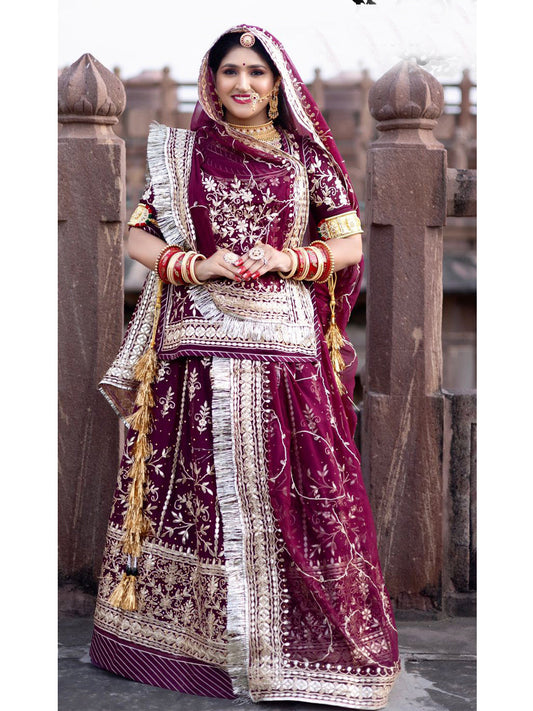 Gotta Patti Humrahi Pure Wedding Sangeet Rajputi Poshak In Purple Color -81833