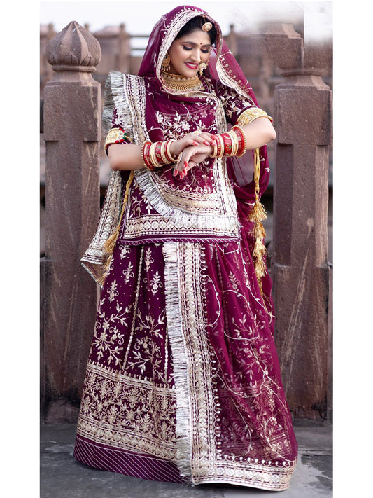 Gotta Patti Humrahi Pure Wedding Sangeet Rajputi Poshak In Purple Color -81833