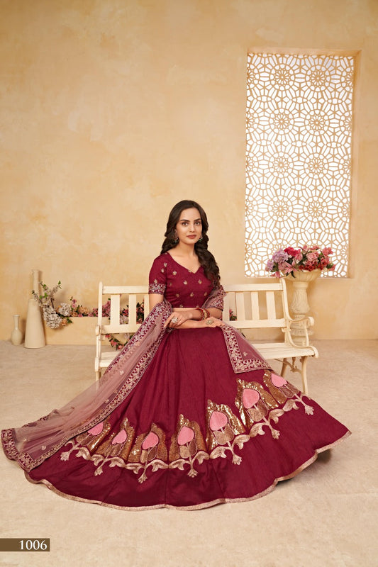 Embroidered Silk Festive Sangeet Lehenga in Purple color- 91039