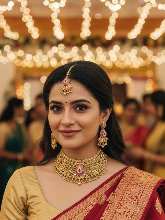 Women Antique Brass Kundan Necklace Jewelry Set -20187