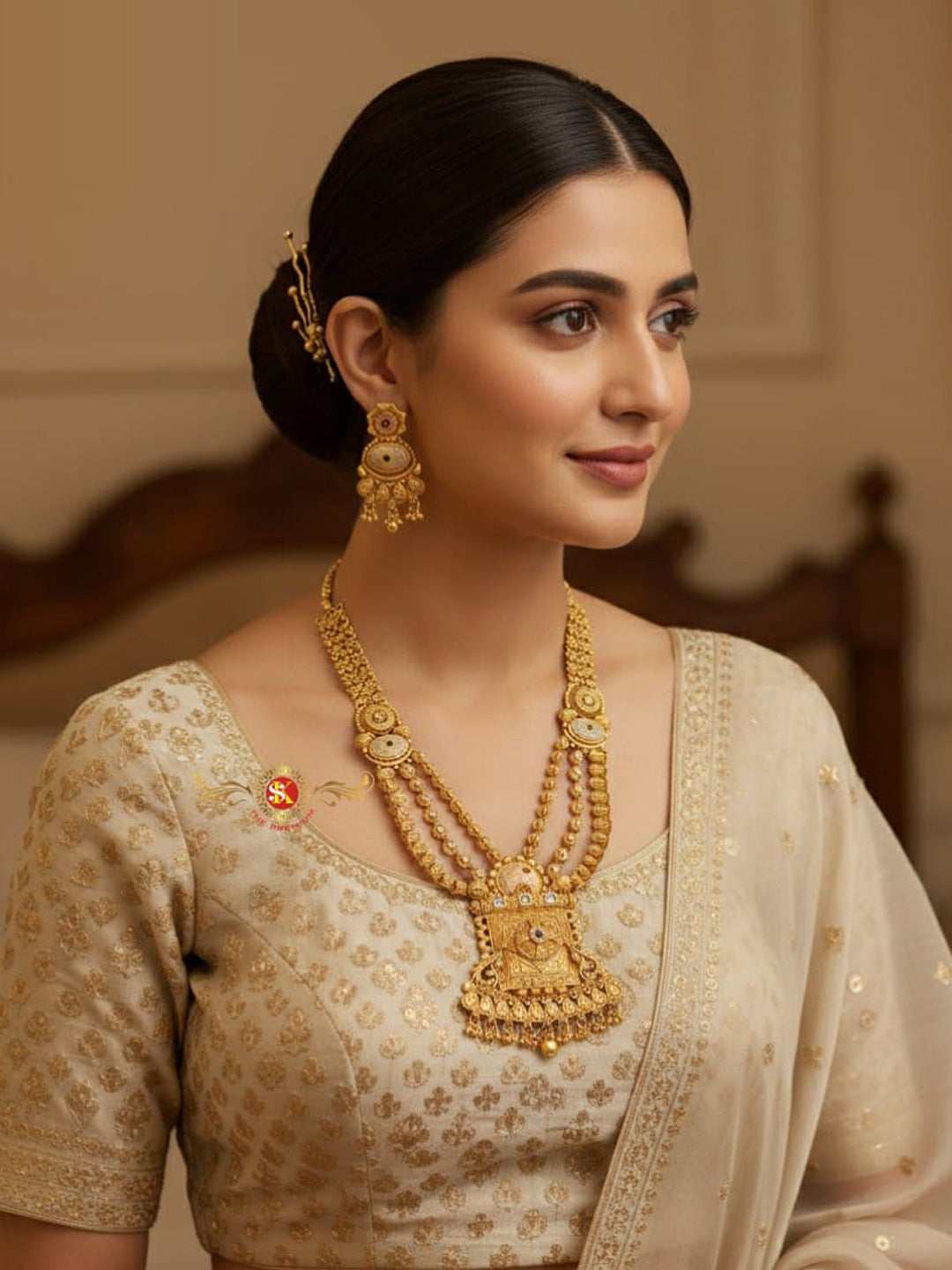 Women Antique Brass Kundan Rani Haar Necklace Jewelry Set -20241