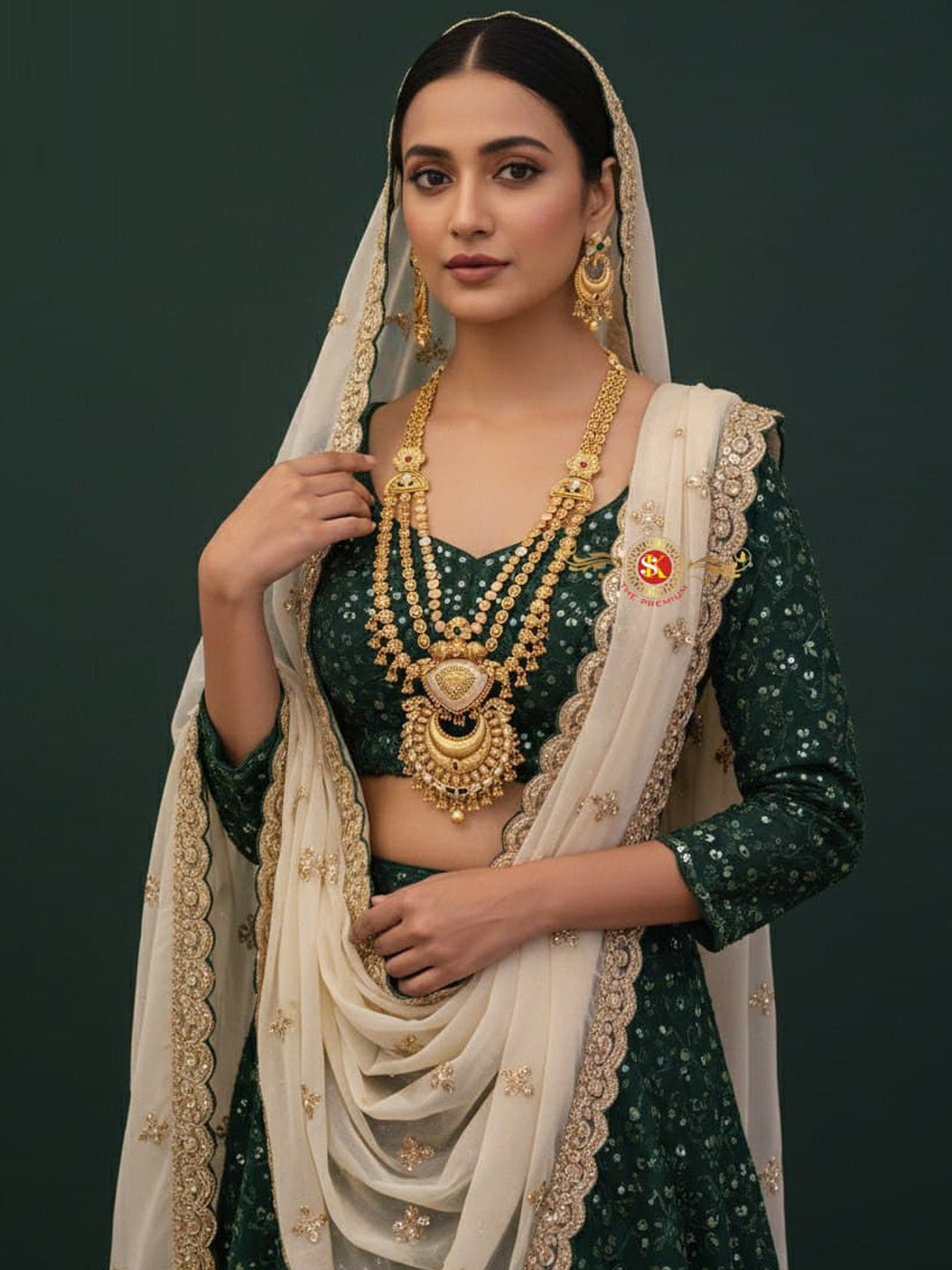 Women Antique Brass Kundan Rani Haar Necklace Jewelry Set -20242