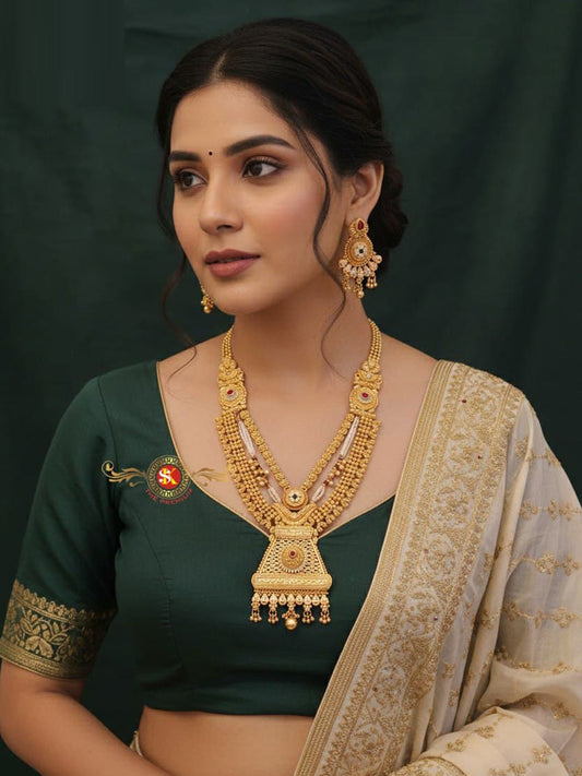 Women Antique Brass Kundan Rani Haar Necklace Jewelry Set -20243