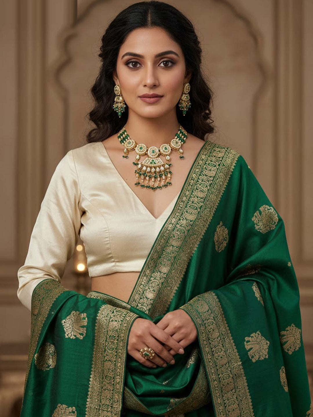 Women Antique Brass Kundan Rani Haar Necklace Jewelry Set -20245