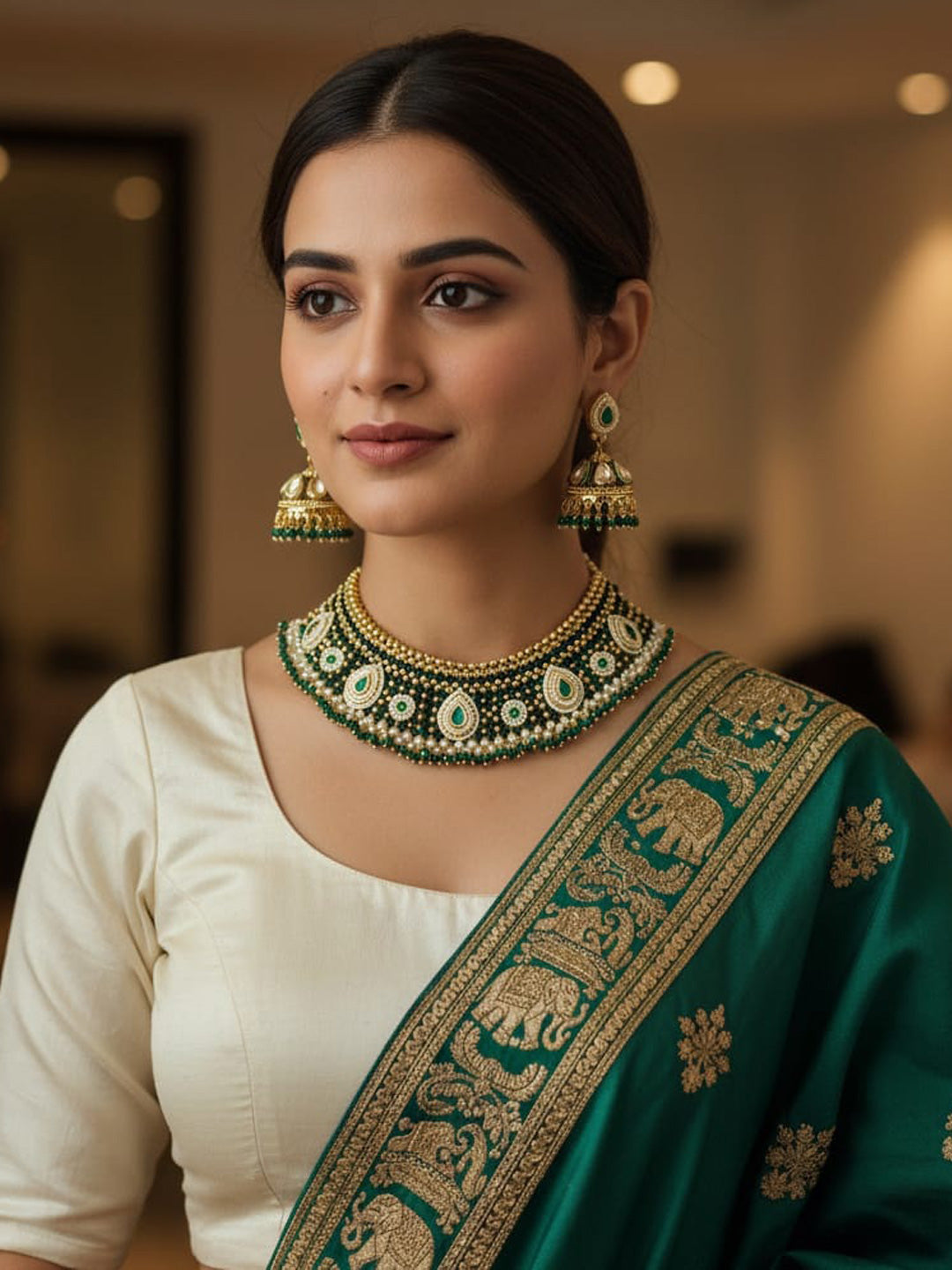 Women Antique Brass Kundan Necklace Jewelry Set -20246