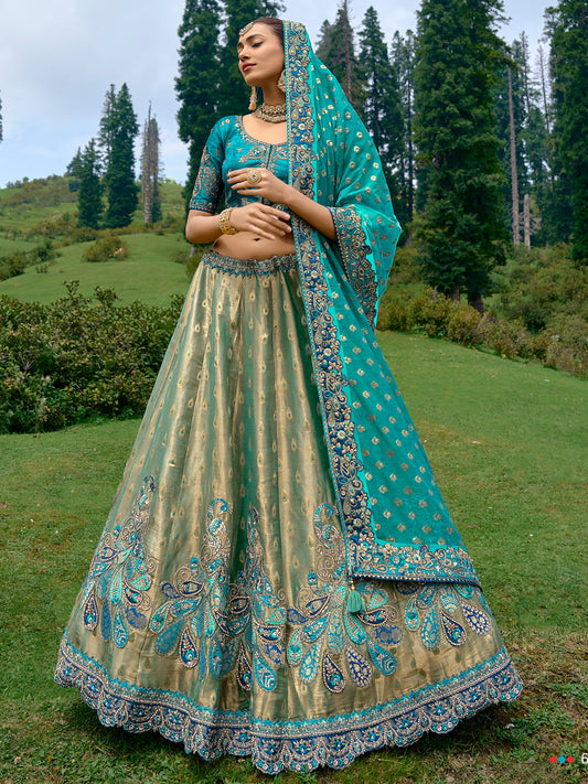 Silk Wedding Lehenga with Zari work in Blue-81688