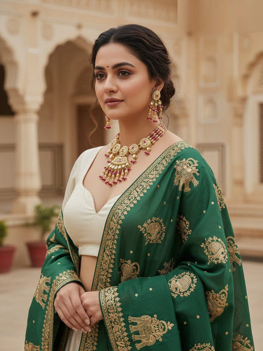 Women Antique Brass Kundan Necklace Jewelry Set -20247