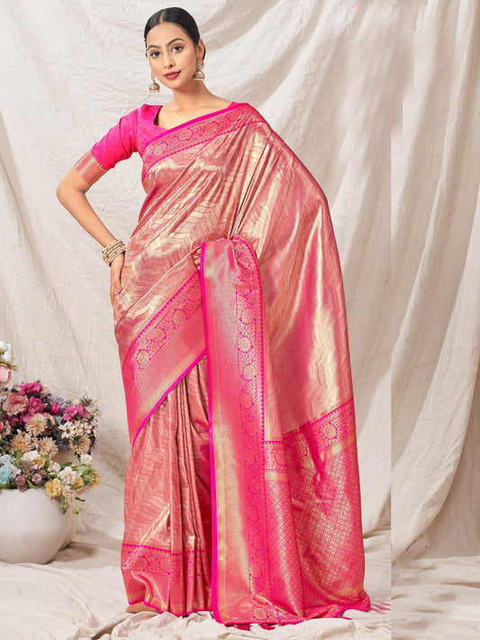 Weaving Pure Kanjivaram Soft Silk Rich Pallu Traditional Saree In Pink Color-81103