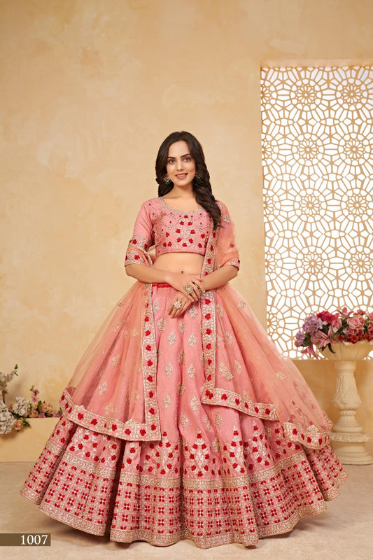 Embroidered Silk Festive Sangeet Lehenga in Pink color- 91041