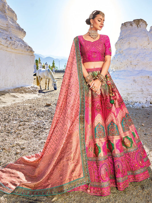 Banarasi Silk Bridal Lehenga  with Sequence work in Pink-81699