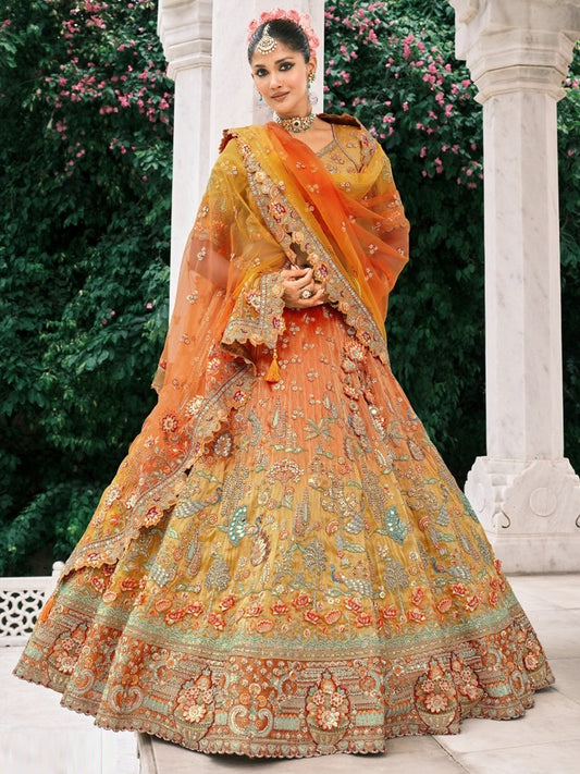 Silk Traditional Reception Wedding Lehenga In Orange color-41104