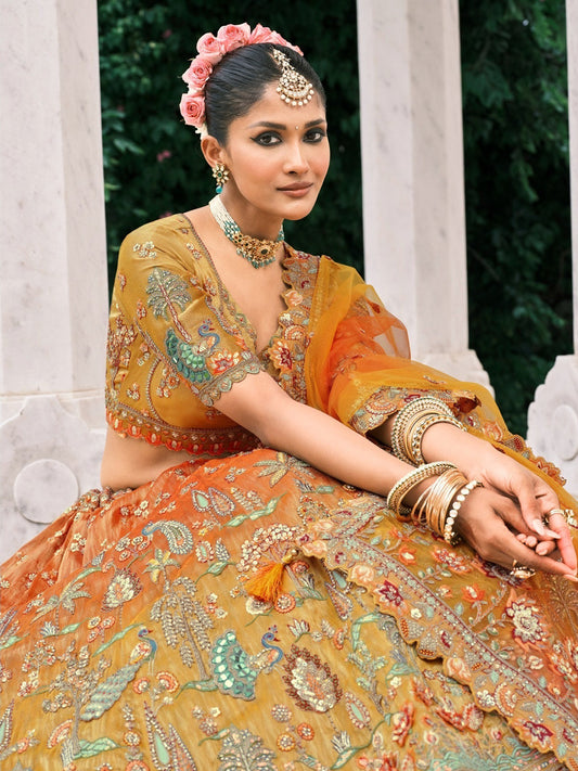 Silk Traditional Reception Wedding Lehenga In Orange color-41104