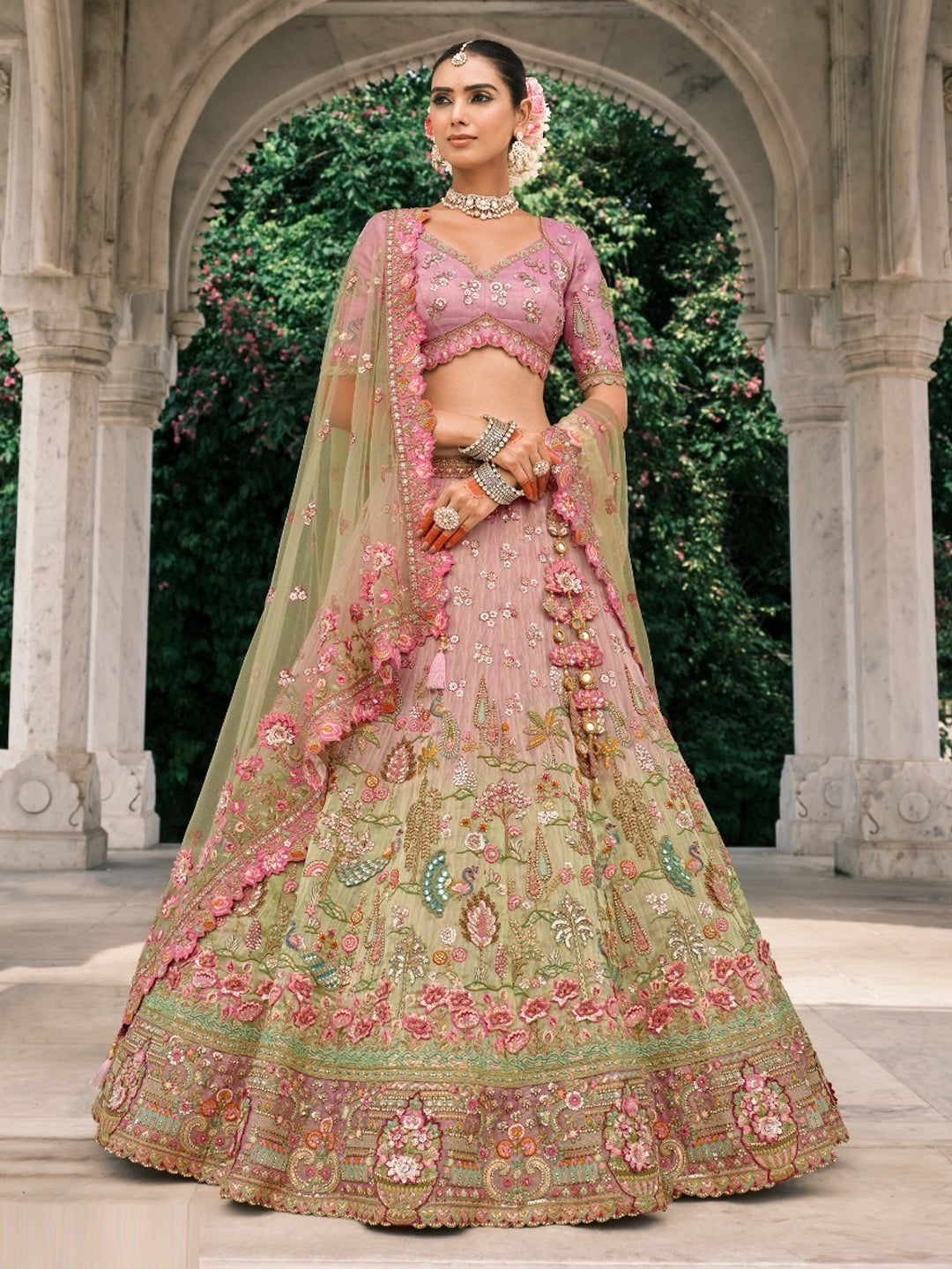 Silk Traditional Reception Wedding Lehenga In Pink color-41105