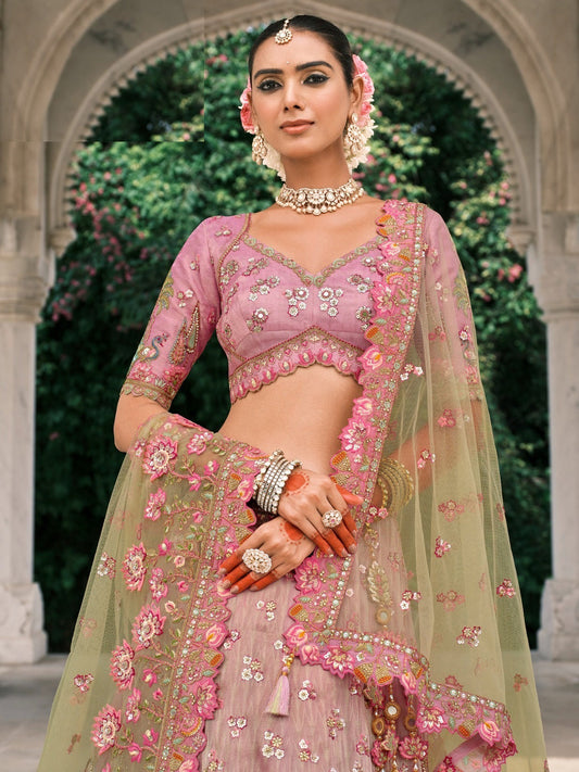 Silk Traditional Reception Wedding Lehenga In Pink color-41105