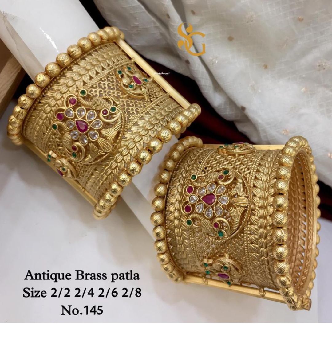Antique Designer Premium Quality Brass High Gold Openable Bangles Set-81410